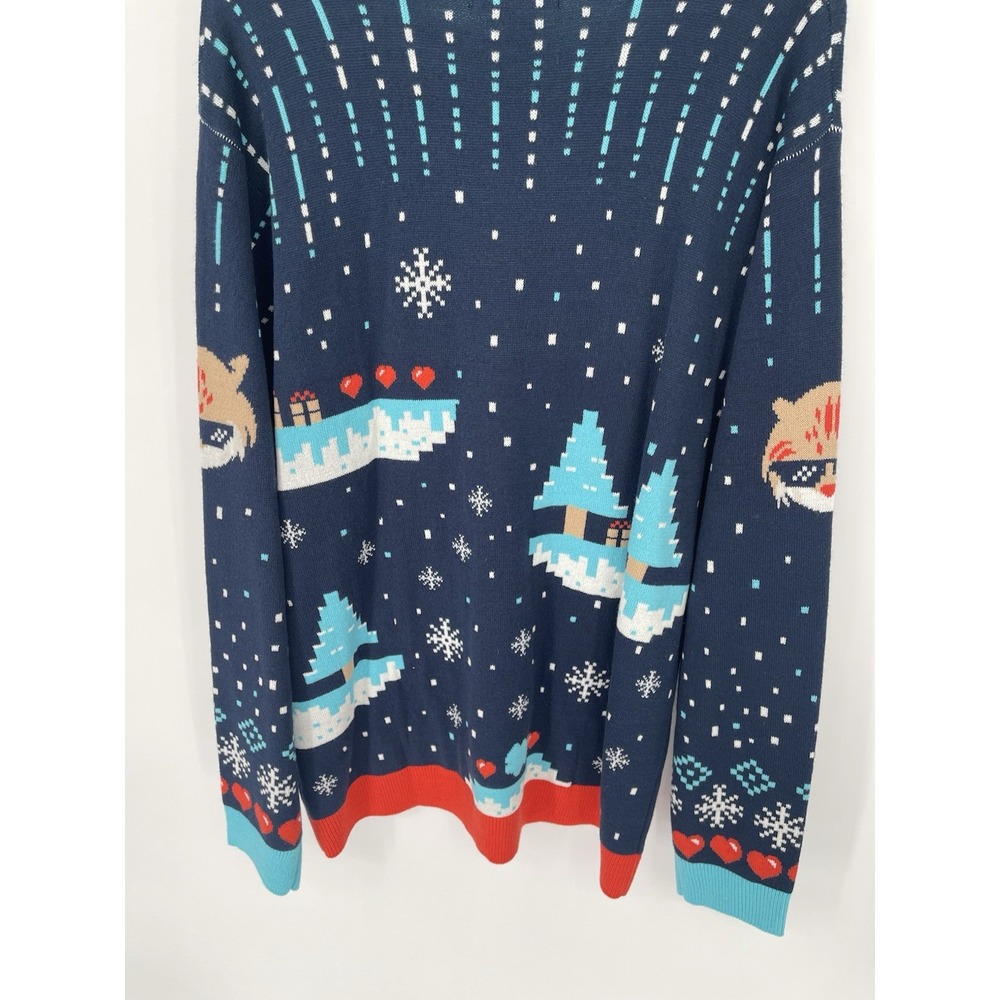 Ugly Christmas Sweater Jumper Adult XXLSnowflakes Hearts Cat Red Glasses Snow - Picture 5 of 5